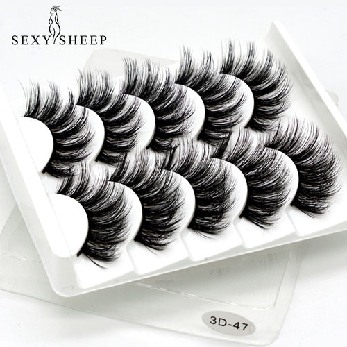 SEXYSHEEP 5Pairs 3D Mink Hair False Eyelashes Natural/Thick Long Eye Lashes Wispy Makeup Beauty Extension Tools